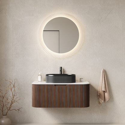 Black Wall-Mounted Bathroom Vanity with Ceramic Marble Finish
