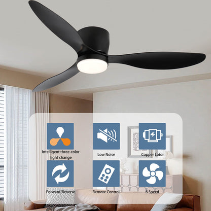 52" Smart Ceiling Fan with Lights - Black & Remote Control