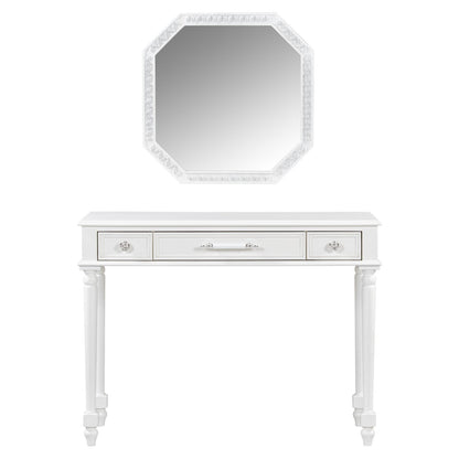 White Makeup Desk with Mirror - 3 Drawers, Storage Console Table for Bedroom