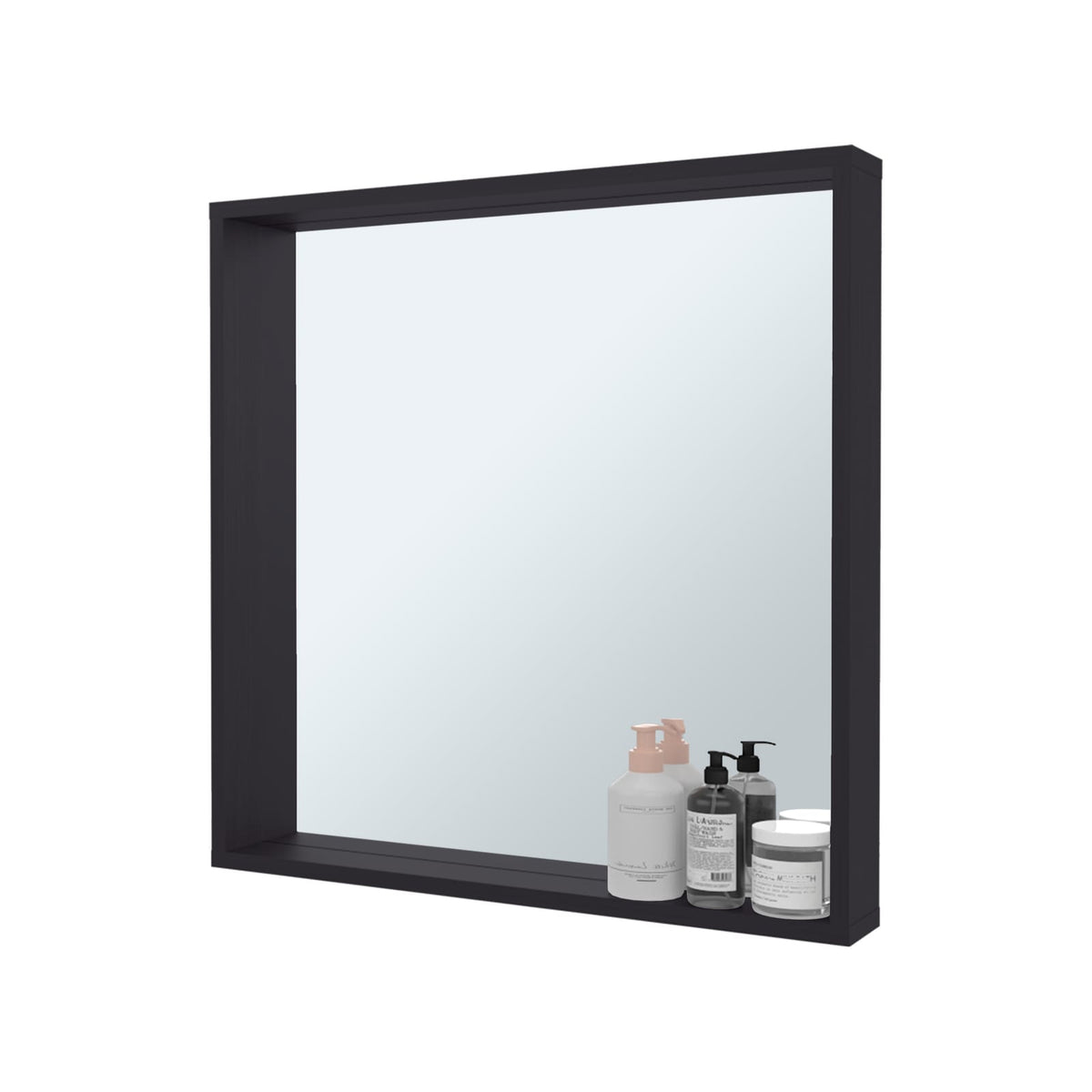 Black Medicine Cabinet with Mirror - 23.6" Storage Shelf