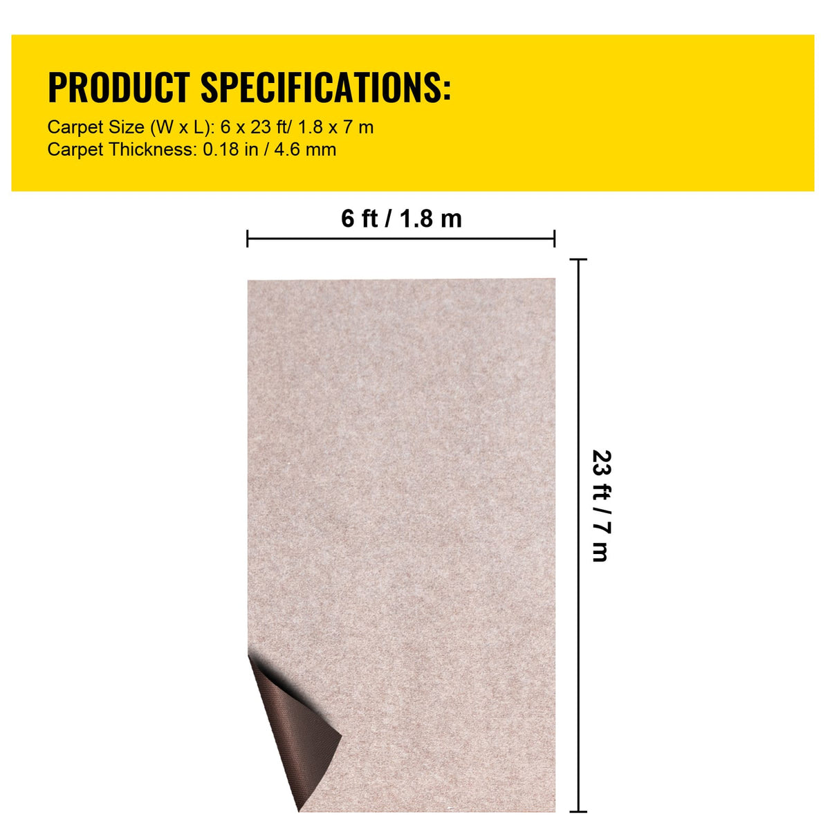 6 ft x 23 ft Light Brown Polyester Boat Carpet - Marine Grade