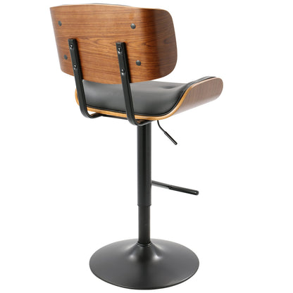 Black Faux Leather Barstools - 2 Mid-Century Style Swivel Bar Stools
