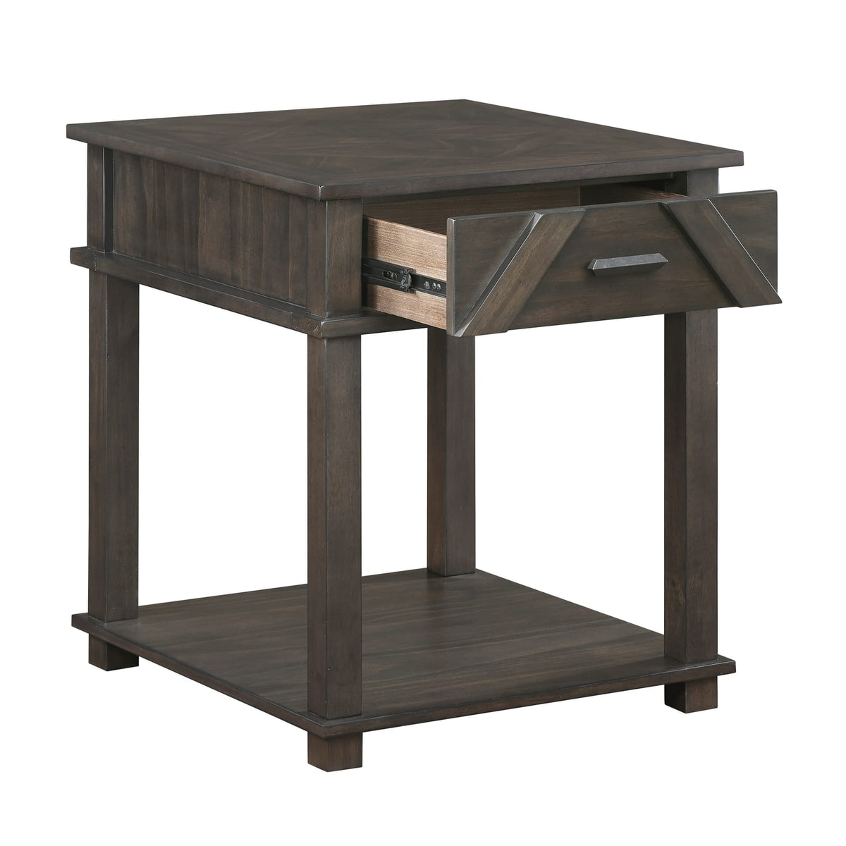 Traditional Rustic End Table with Storage - Brown Finish