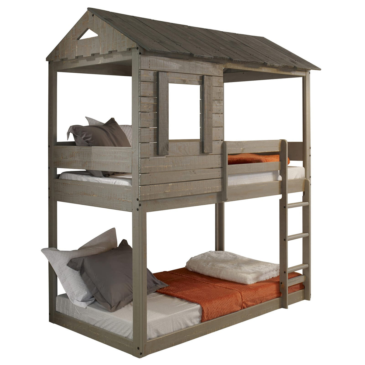 Rustic Grey Twin Over Twin Bunk Bed - Durable Wood Frame