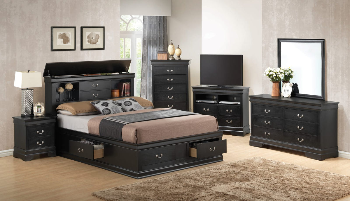 Elegant Full Storage Bed - Black Particle Board