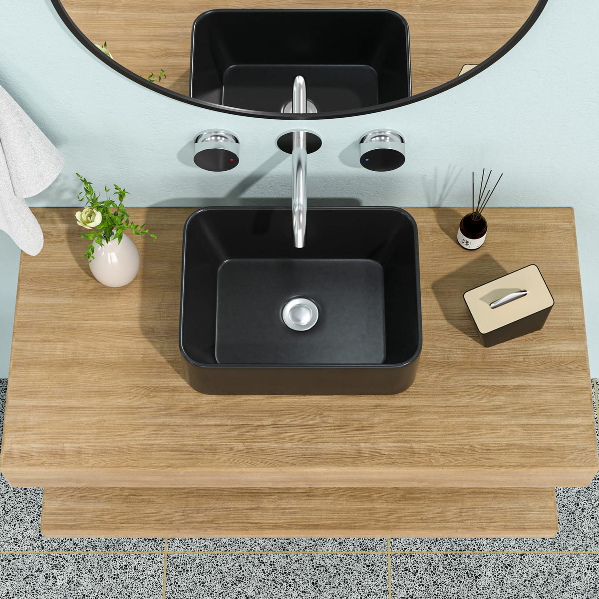 16x12 Matte Black Ceramic Bathroom Sink Vanity