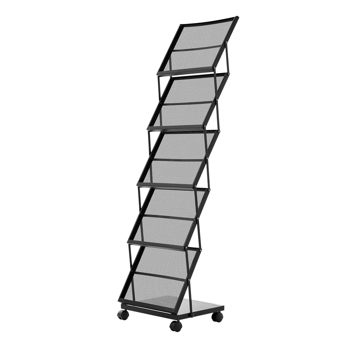 Foldable Metal Magazine Display Rack with Wheels for Office Storage for Living Room
