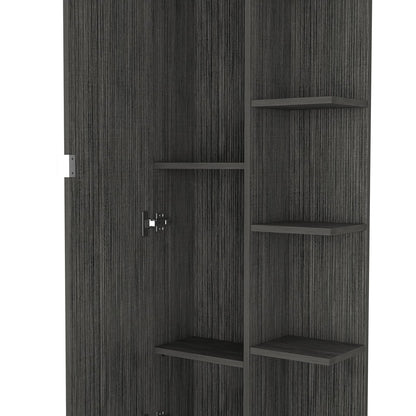Linen Single Door Cabinet 62" H, Five External Shelves, Four Interior Shelves,