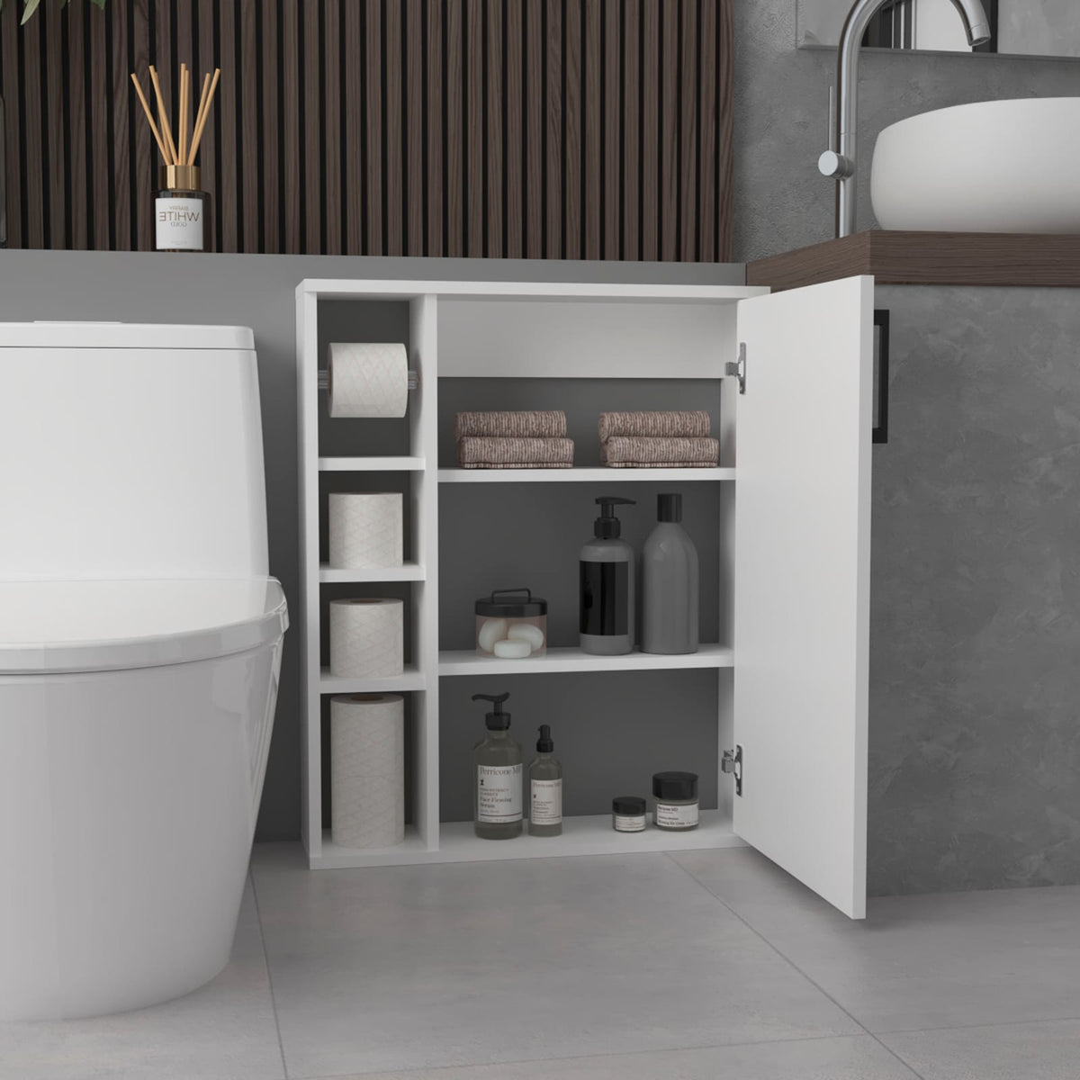 White Bathroom Storage Cabinet - Wall Mounted Organizer
