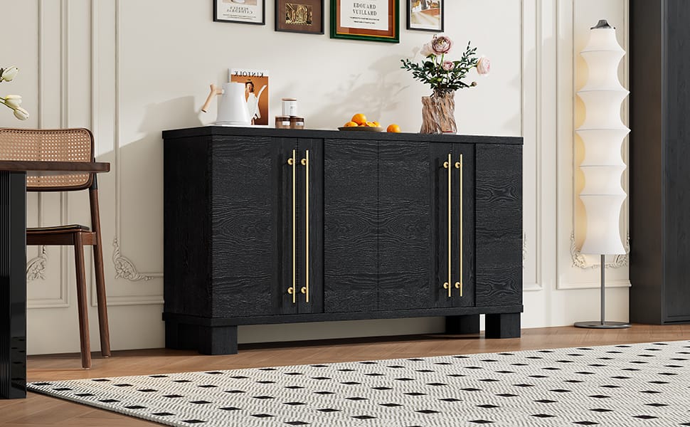 Black MDF Sideboard Buffet Cabinet - 60" Storage Server