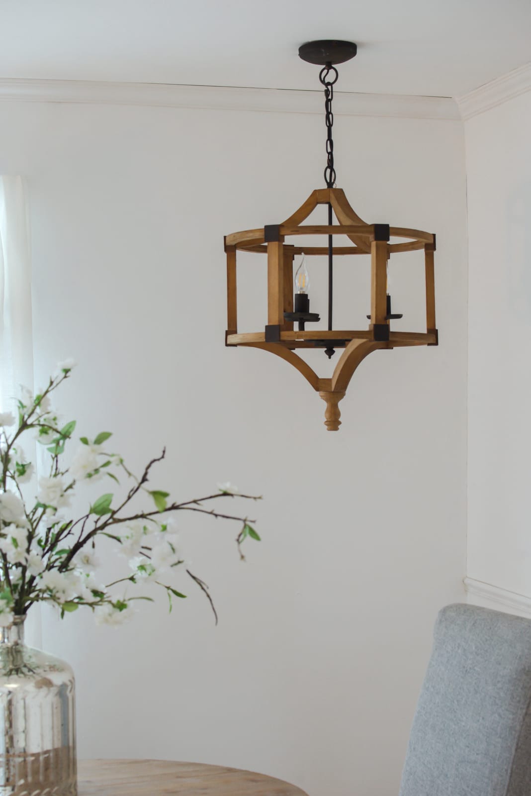 3-Light Wood Drum Chandelier - Kitchen Dining Room