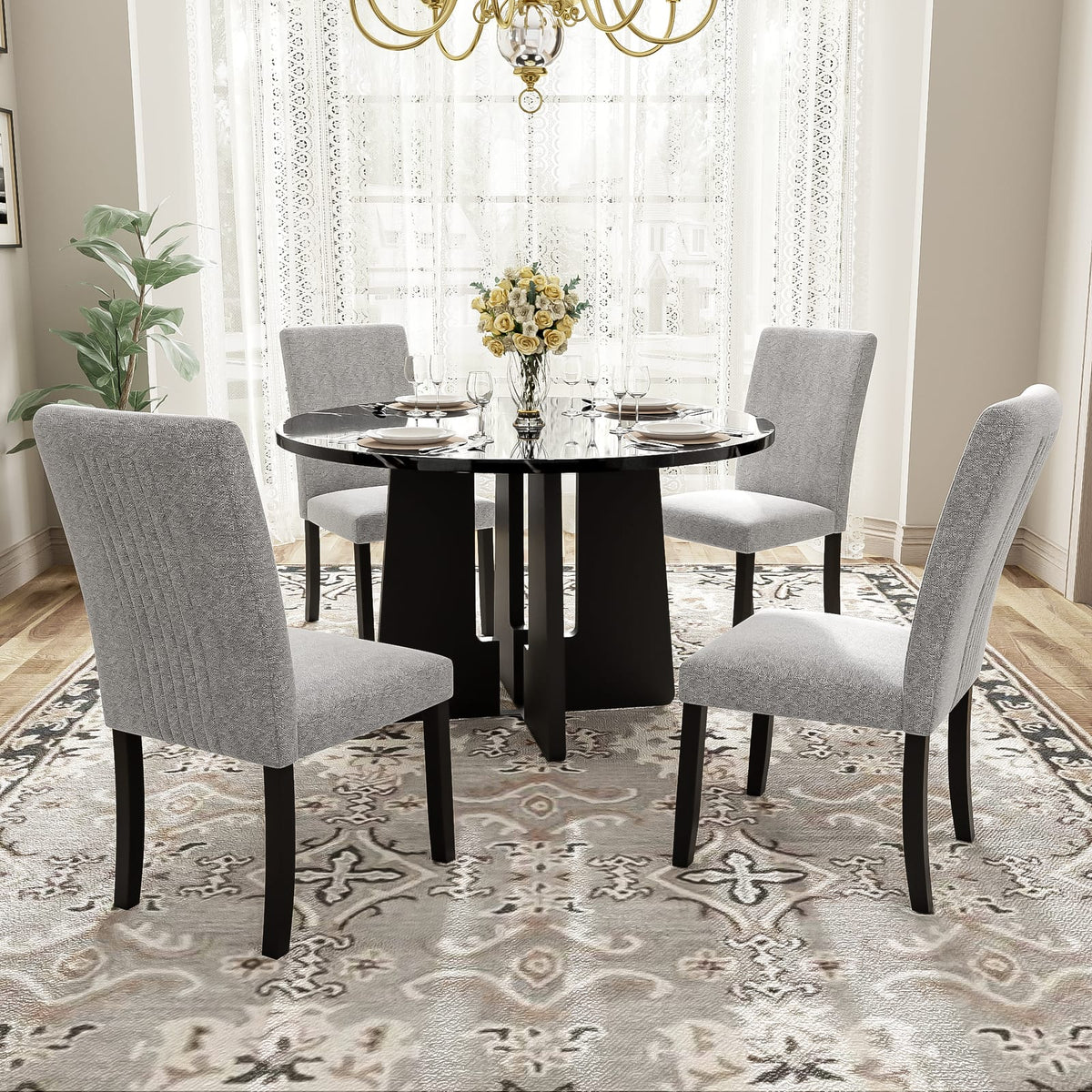 Round Dining Table - 43 Inch Black MDF Tabletop