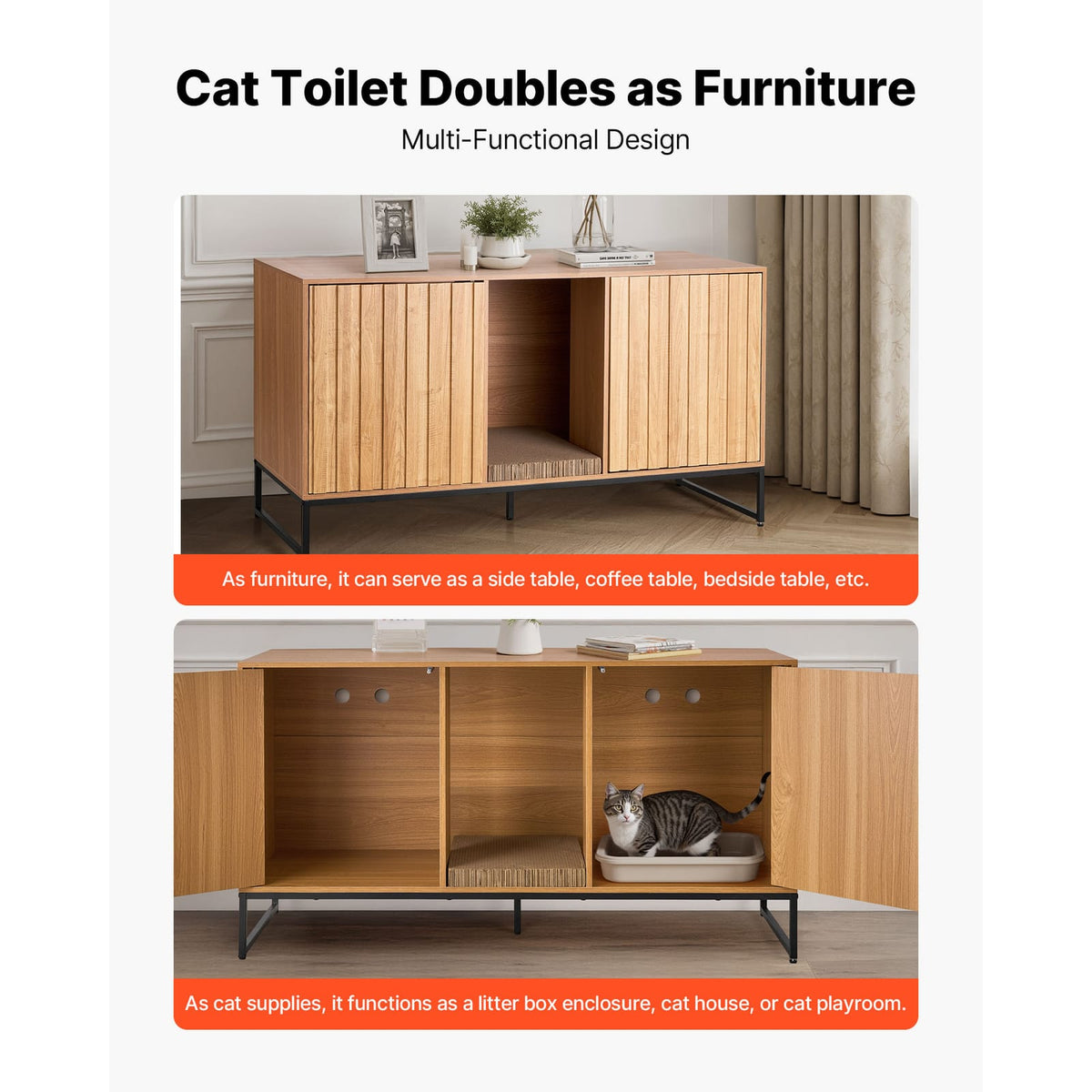 Cat Litter Box Enclosure Furniture - Wood, 53.74" Storage Cabinet
