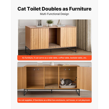 Cat Litter Box Enclosure Furniture - Wood, 53.74" Storage Cabinet