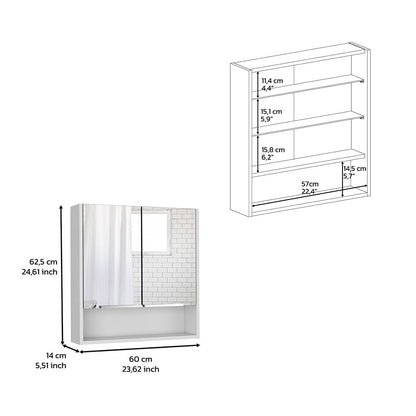White Bathroom Storage Cabinet with Mirror - 23.4" Wide