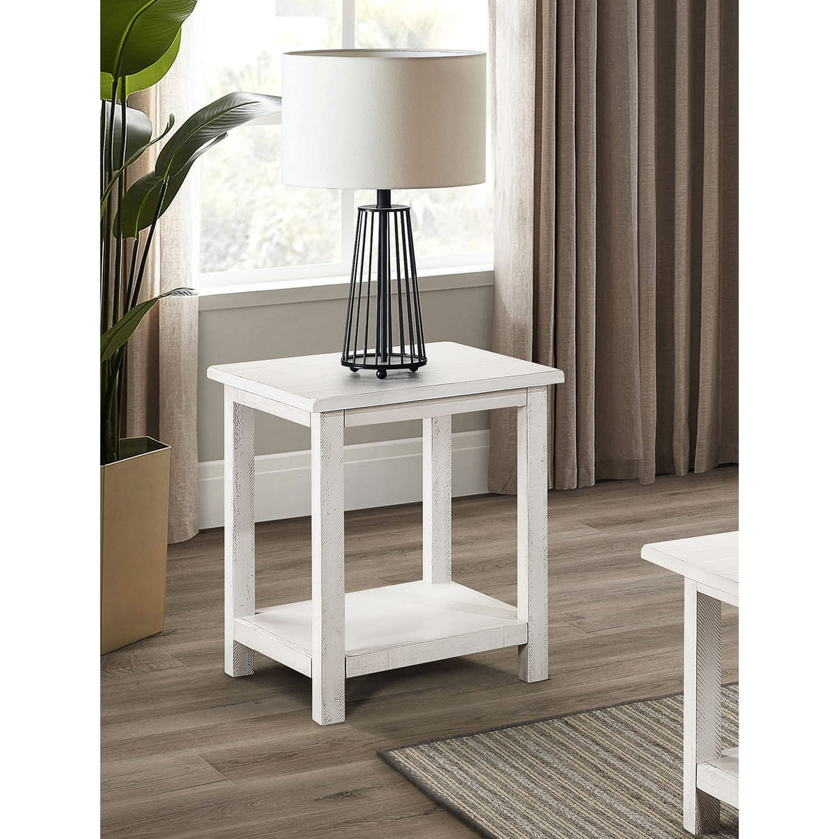 White Farmhouse End Table with Shelves - 20" x 20"