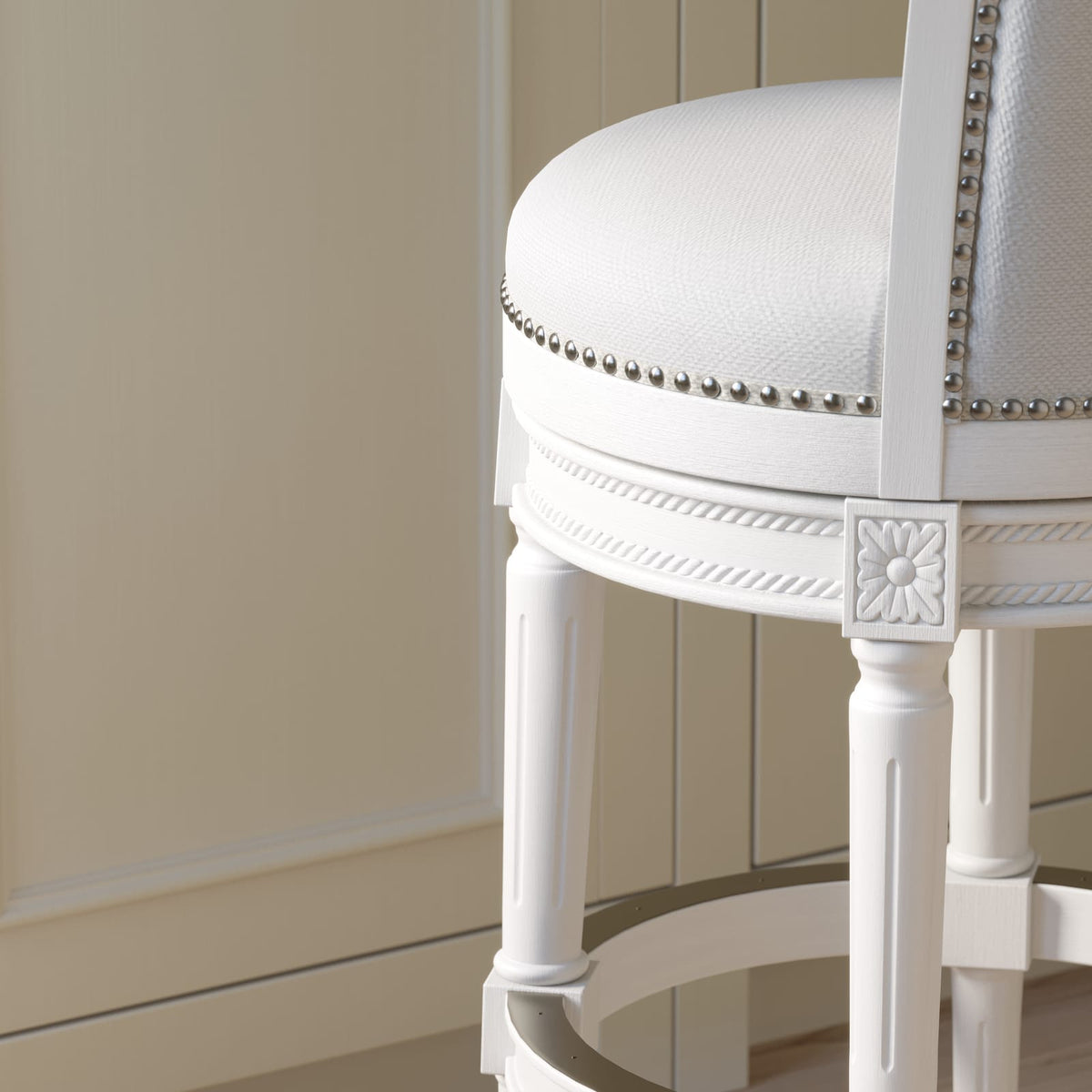 White Wood Barstool - 31" Swivel Height for Bedroom