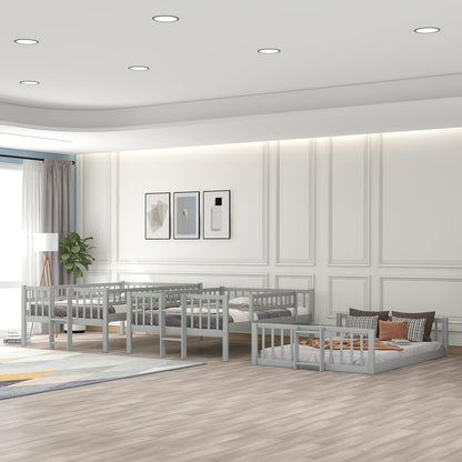 Full-Over-Full-Over-Full Triple Bed with Ladder & Slide, Gray for Bedroom