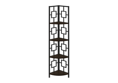 4 Tier Espresso Metal Corner Bookshelf - 62"H for Living Room