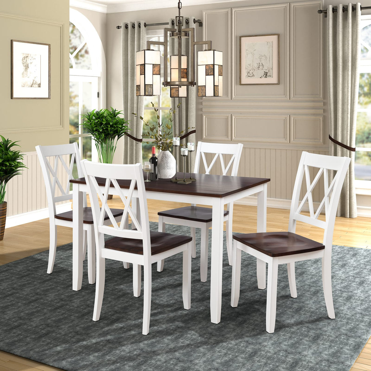 Espresso White Rectangular Dining Table Set 5 Piece