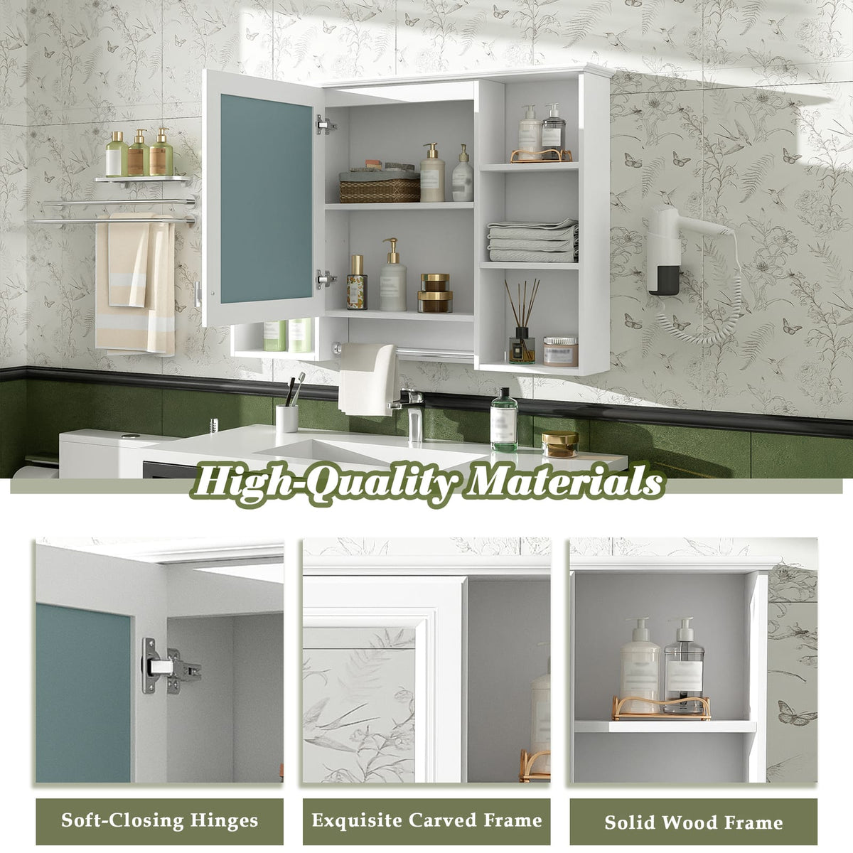 3-in-1 White Bathroom Mirror Cabinet - Wall Mounted Storage