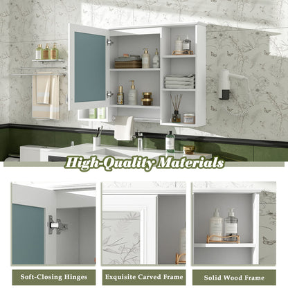3-in-1 White Bathroom Mirror Cabinet - Wall Mounted Storage