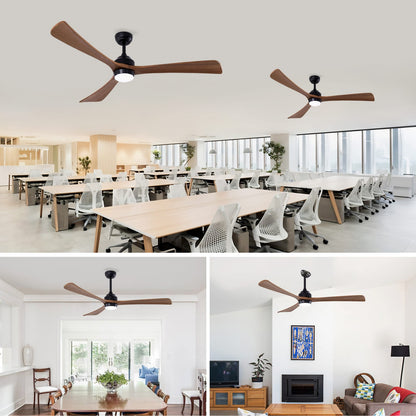 62" Solid Wood Blades Ceiling Fan with Lights - Matte Black
