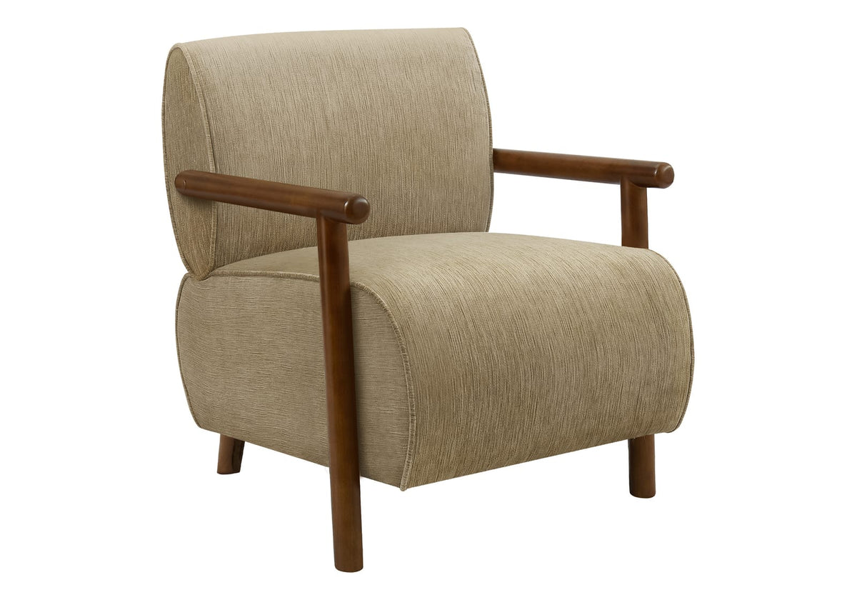 Living Room Mid Century Accent Chair in Brown Velvet Fabric with Walnut Wood Accents