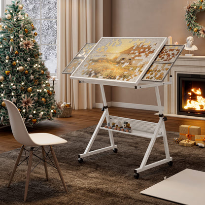 Adjustable Puzzle Desk with Storage Trays for Comfort