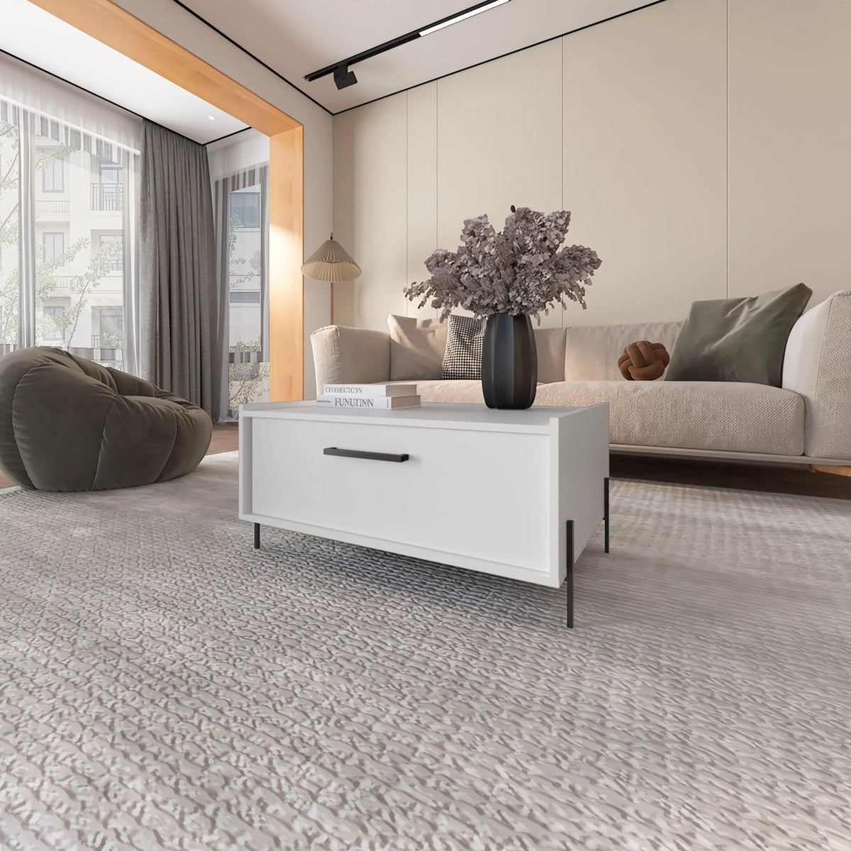 White Rectangular Coffee Table with Storage