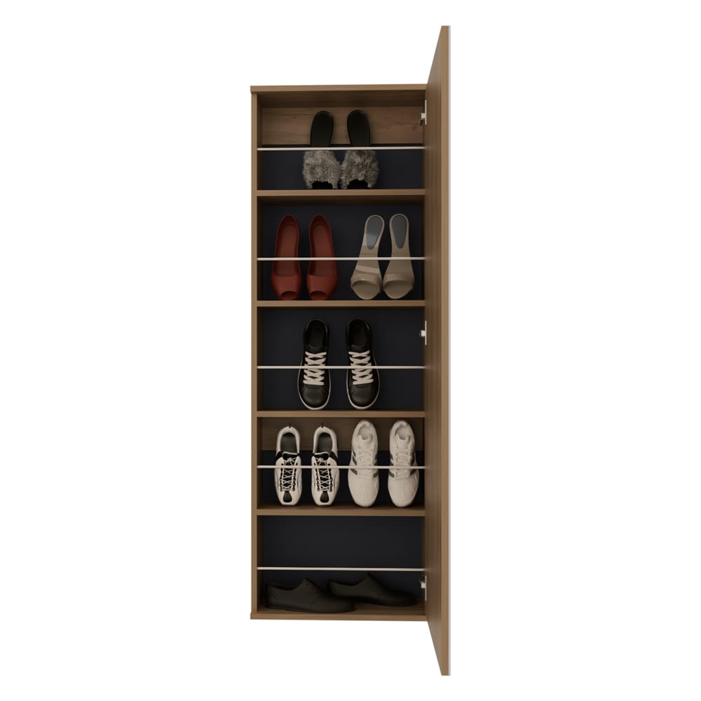 Beige Wall Mounted Shoe Rack Mirror - Bedroom Storage