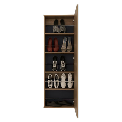 Beige Wall Mounted Shoe Rack Mirror - Bedroom Storage