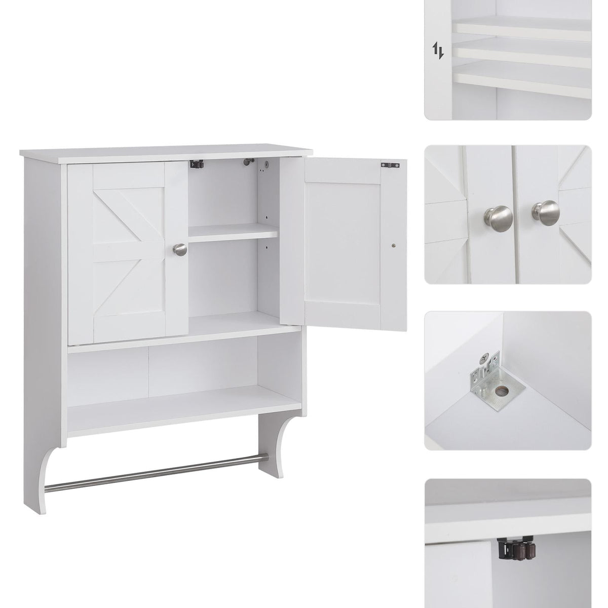White Farmhouse Over-the-Toilet Storage Cabinet - Bathroom Utility