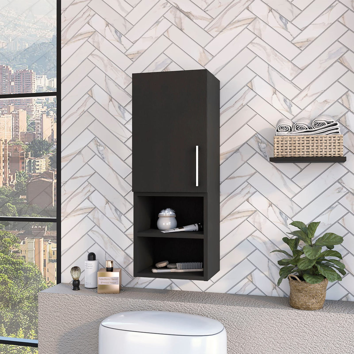 Praia Medicine Cabinet - 4 Shelves, Black Melamine