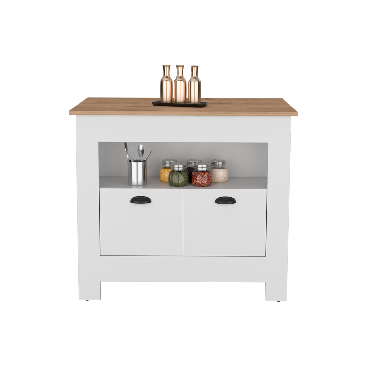 35" White Kitchen Island with Storage
