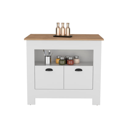 35" White Kitchen Island with Storage