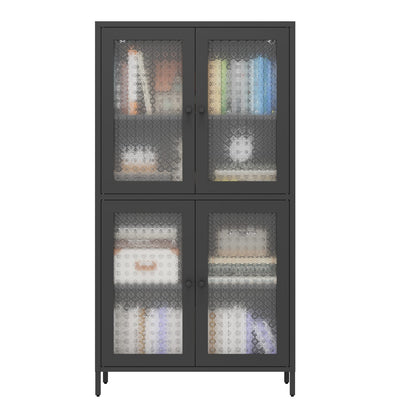 Black Steel Kitchen Cabinet - 3 Shelves Freestanding Storage Cabinet