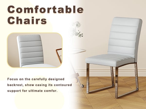 Light Gray PU Dining Chairs with Metal Legs for Kitchen Seating