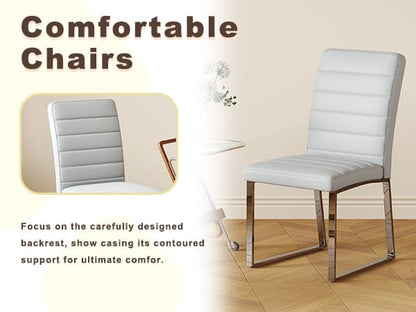 Light Gray PU Dining Chairs with Metal Legs for Kitchen Seating