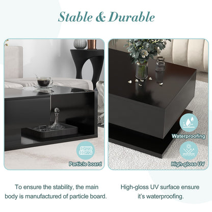 Black Rectangular Coffee Table with Glass Top