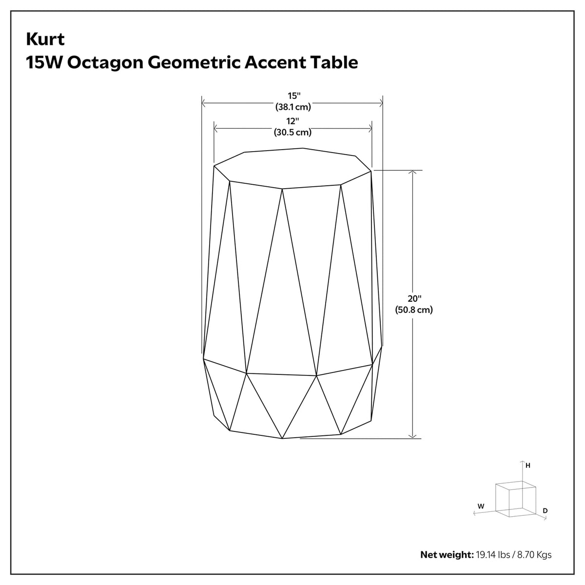 Kurt Side Table - Walnut Brown Geometric Accent Table for Living Room