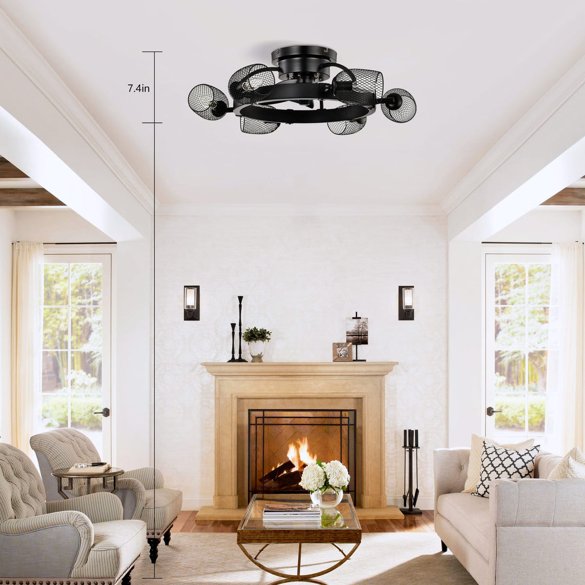 25.8 Inch Matte Black Ceiling Fan with Remote Control