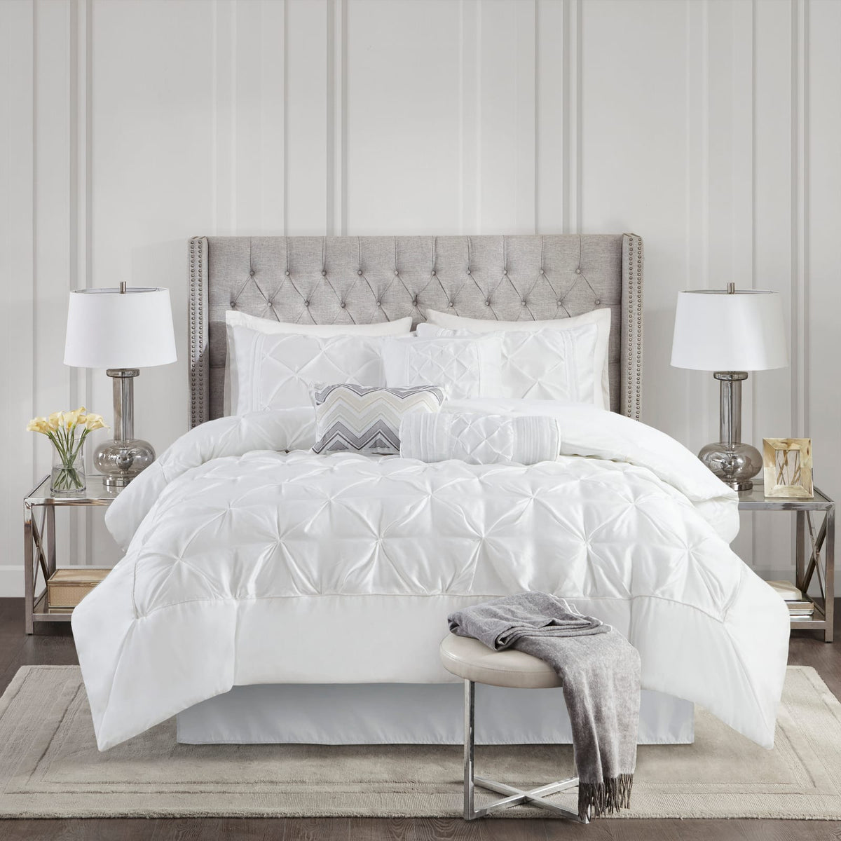 White Polyester Comforter Set - 7 Piece Bedding