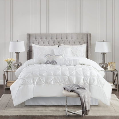 White Polyester Comforter Set - 7 Piece Bedding