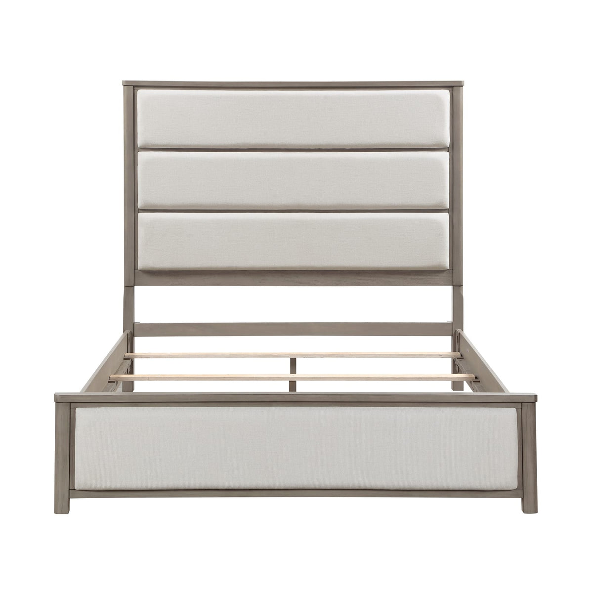 Queen Light Gray Wood Bed Frame Modern Panel Bed