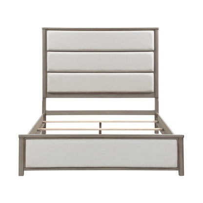 Queen Light Gray Wood Bed Frame Modern Panel Bed