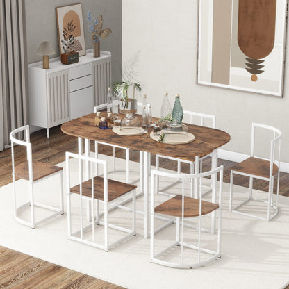 Modern 7-Piece Dining Table Set - White Iron, Seats 6