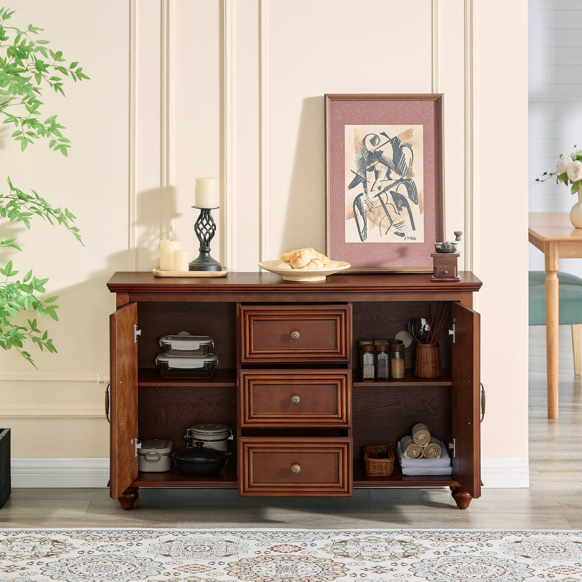 47.3" Mid Century Modern Sideboard Buffet - Walnut MDF Storage