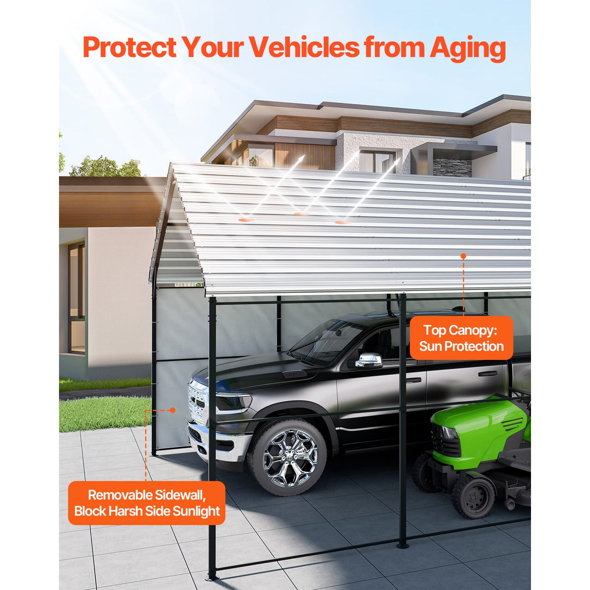 Gray Steel Carport for Garden or Poolside Vehicle Storage