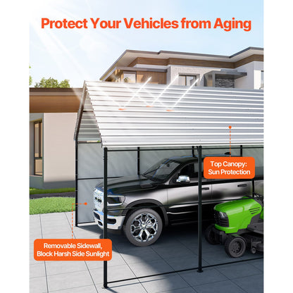 Gray Steel Carport for Garden or Poolside Vehicle Storage